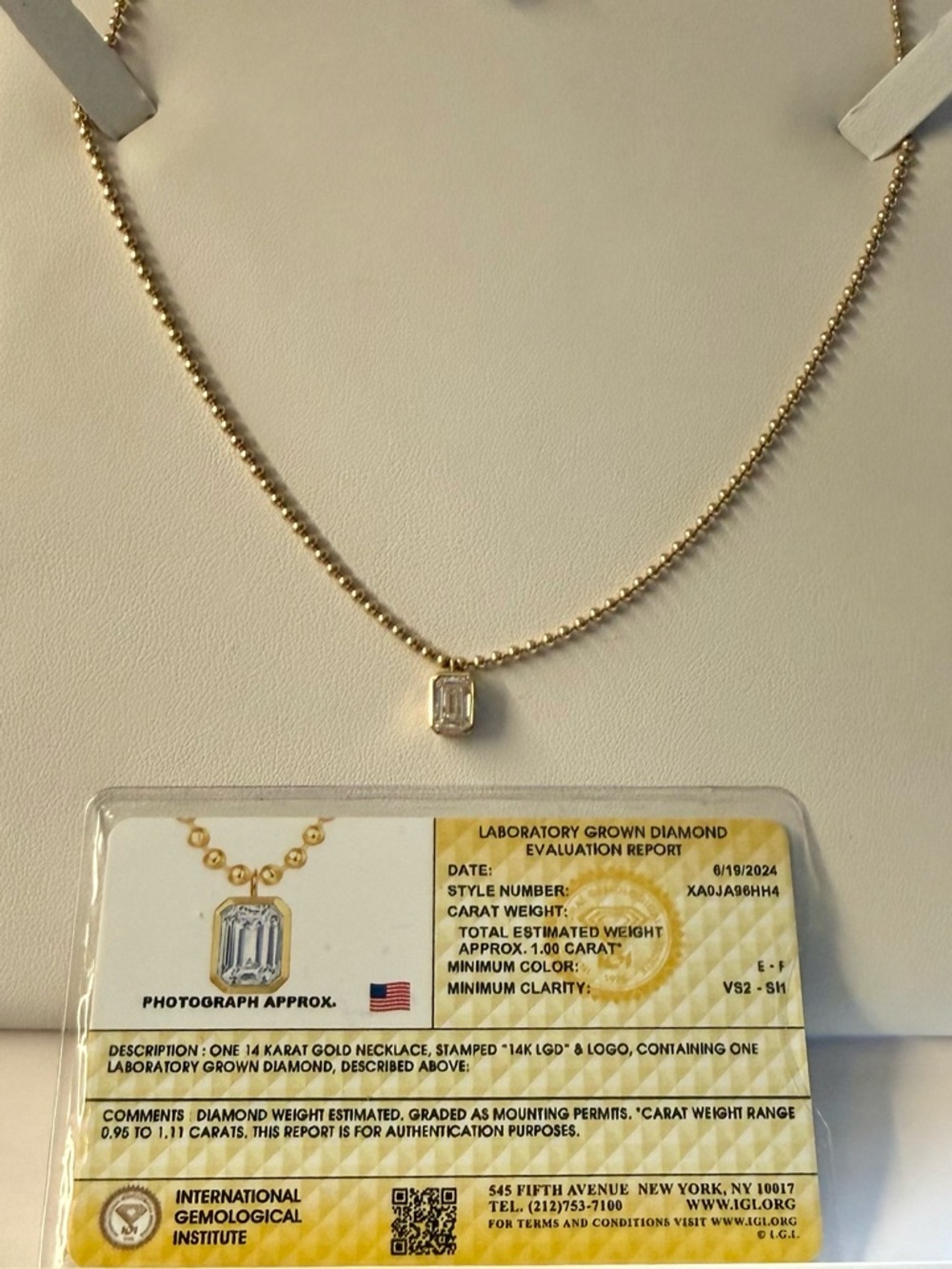 EFFY COLLECTION Certified Lab Grown Diamond Necklace ( 1ct. wt in 14k Gold